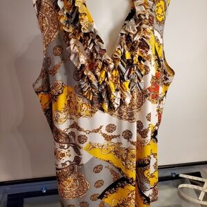 Milano Ruffled Paisley Blouse - Yellow and Brown 2X